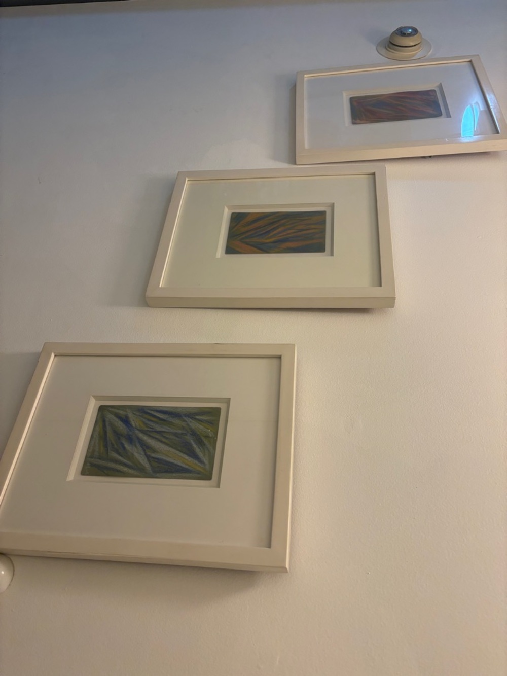 3 of them Abstract Leaf Triptych Wall Art - White Frames with Blue-Green Accents